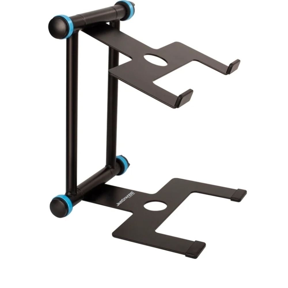 Adjustable Black Laptop Stand with Blue Accents - Portable Computer Holder